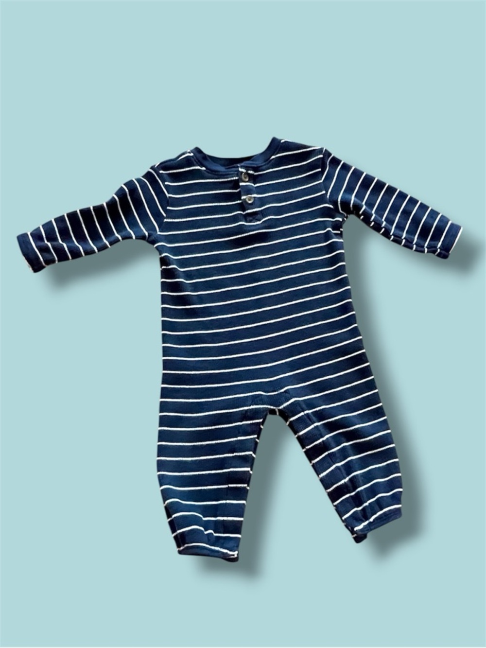 Old Navy White and Navy Striped Long-Sleeve One-Piece